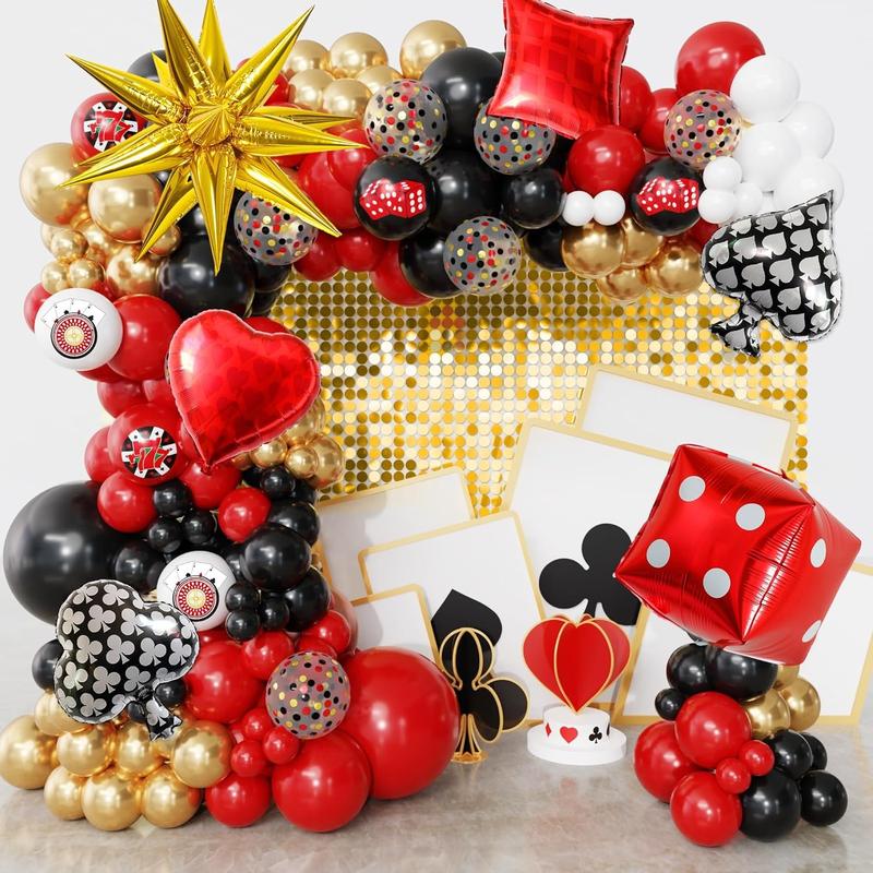 146Count Red and Black Balloon Arch Garland Kit, Star Poker Foil Gold Confetti Balloons for Theme Party Decorations Poker Event Game Night Birthday Party Supplies