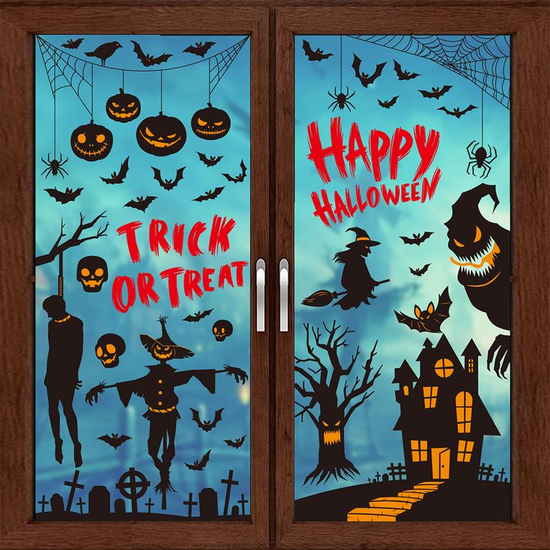 Halloween haunted house pumpkin ghost bat electrostatic glass window decoration paper