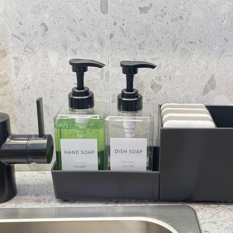 Clear Soap Dispenser with Waterproof Labels, Plastic Hand Soap Dispenser for Bathroom, Thickened Plastic Dish Soap Dispenser, Shampoo and Conditioner