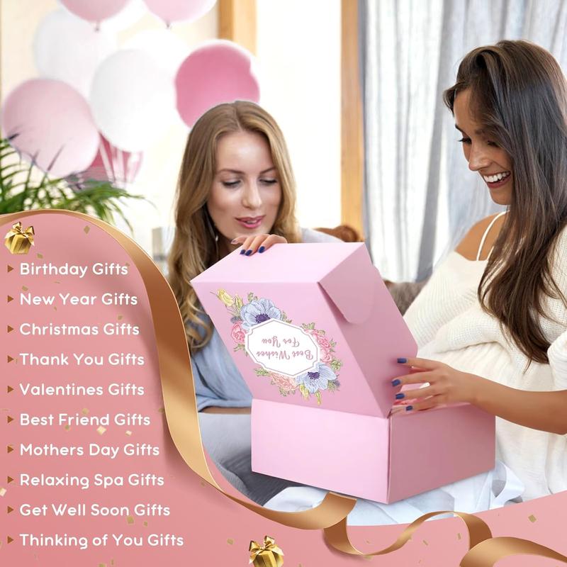 Friend Birthday Gifts for Women Friendship, Get Well Soon Gift Basket,  Self Care Package Kit, Feel Better Gift Set, Anniversary Retirement Thinking of You Gift Box for Mom Sister Wife, Pink