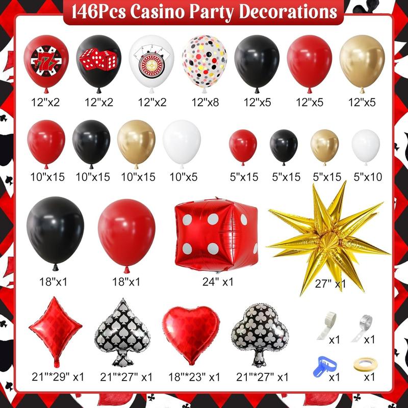 146Count Red and Black Balloon Arch Garland Kit, Star Poker Foil Gold Confetti Balloons for Theme Party Decorations Poker Event Game Night Birthday Party Supplies