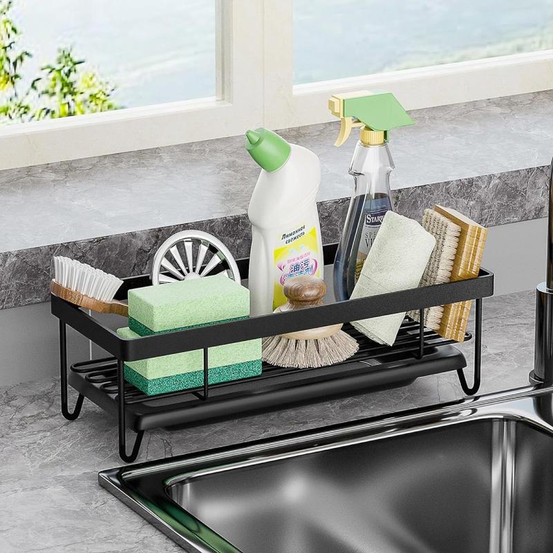 Kitchen Sink Organizer - Sink Caddy with Dish Brush Holder, Sponge Holder with Auto-Drain,Sink Drying Rack for Tiny Home, Kitchen Gadgets and Decor, Gifts for Women, Mom