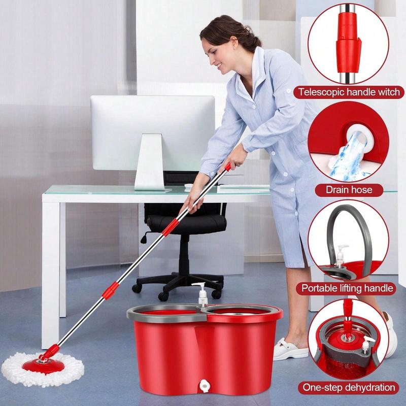 Spin Mop And Bucket With Wringer Set, 360° Mop And Bucket System With 3 Microfiber Mop Refills And 61