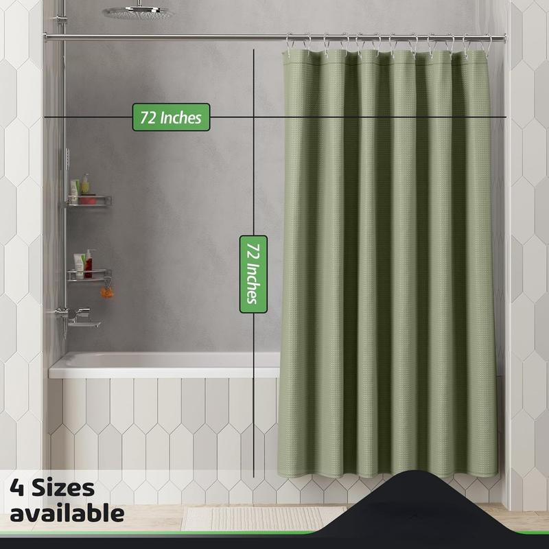 Shower Curtain Sage Green - Hotel Style Sage Green Shower Curtain for Waffle Design Bathroom, 72x72 Inches - Fabric Shower Curtain