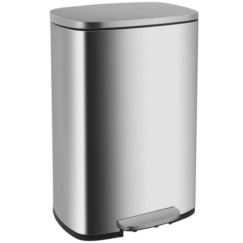 FDW 13 Gallon Stainless Steel Step Kitchen Trash Can with Lid, Fingerprint-Proof for Indoor(Silver)