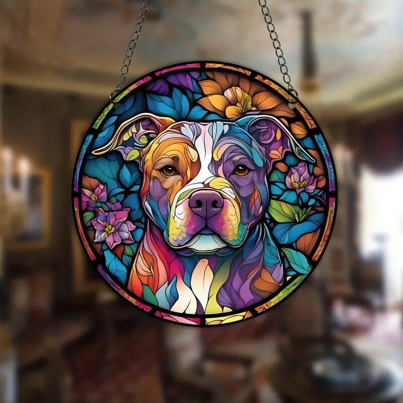 Dog Pattern Acrylic Hanging Ornament, Colorful Exquisite Hanging Decor, Window Hanging Decor, Home Decor for Living Room Bedroom