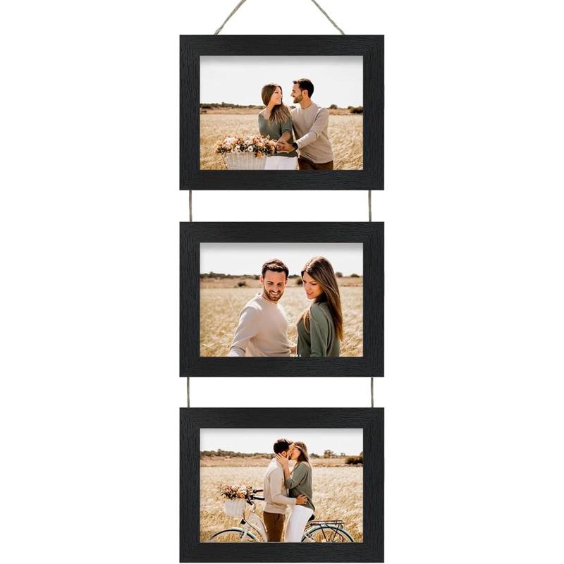 4x6 Wall Hanging Picture Frames Collage with 3 Opening Rustic Brown Frames