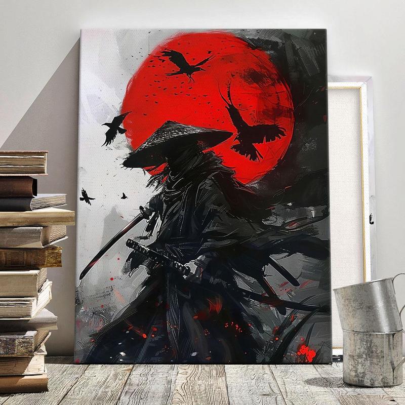 Moon & Ninja Pattern Canvas Painting Framed, Modern Abstract Canvas Wall Art, Wall Decor for Home Living Room Bedroom Office Dormitory Gallery