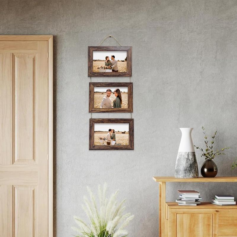 4x6 Wall Hanging Picture Frames Collage with 3 Opening Rustic Brown Frames