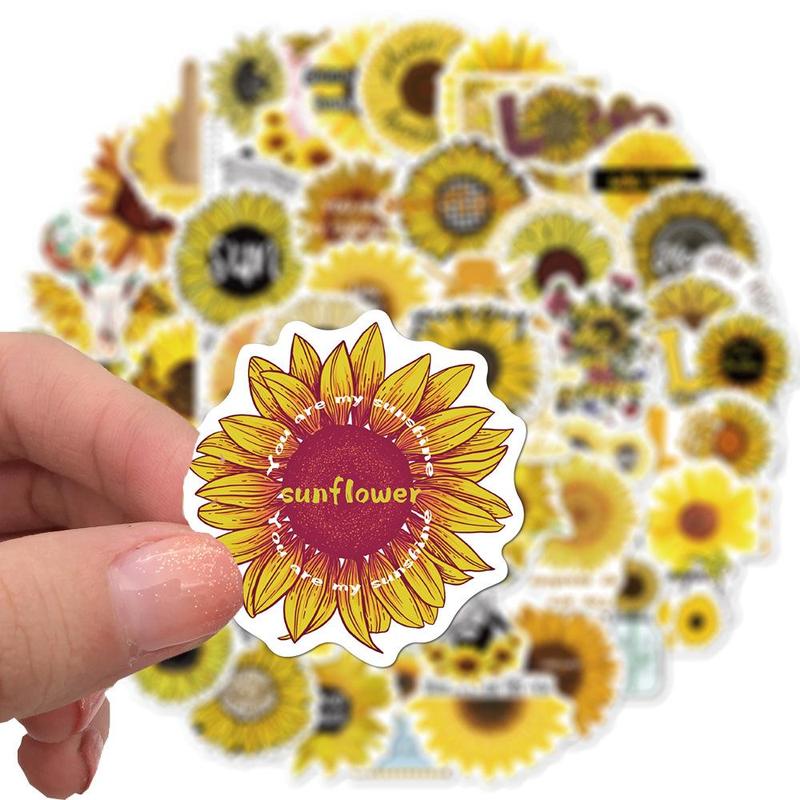 50pcs Sunflower Series Pattern Stickers, Waterproof Decorative Stickers, DIY Decals For Water Bottle, Laptop, Phone Case, Scrapbooking, Journal Making