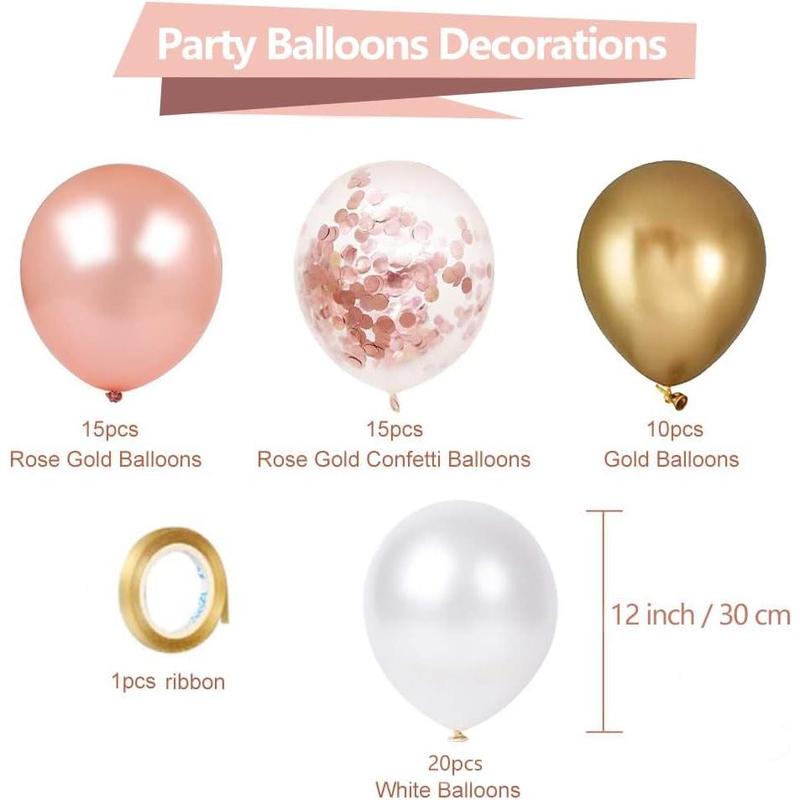 Rose Gold Confetti Latex Balloons, 60 Pack White Gold Balloon 12 inch Birthday Balloons with Gold Ribbon for Party Wedding Bridal Shower Decorations