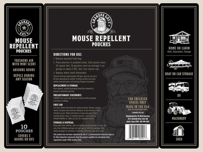 Grandpa Gus's Extra-Strength Mouse Repellent Pouches, Cinnamon Peppermint Oils Repel Mice from Nesting & Freshen Air in Car RV Boat Garage Shed Cabin, 1.75 oz (Pack of 10)