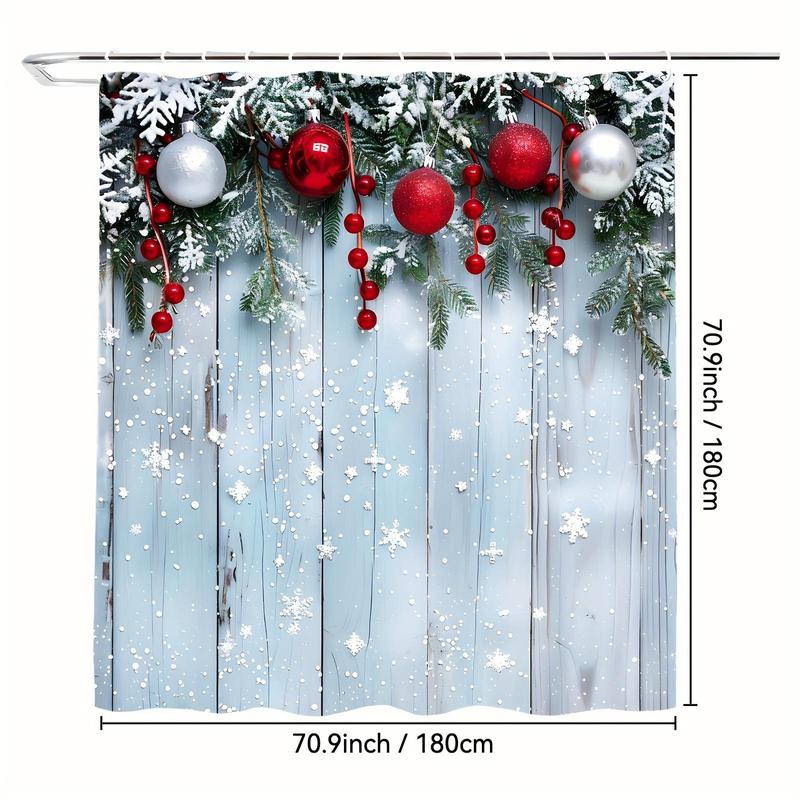 Christmas Themed Shower Curtain, 1 Count Waterproof Shower Curtain with 12 Hooks, Bathroom Decor Supplies for Home Hotel Salon Dormitory