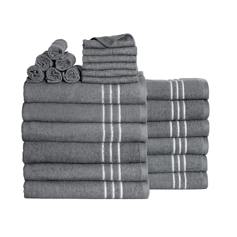 Mainstays Soft & Plush Touch 24 Piece Cotton-Recycled Polyester Bath Towel Set, Grey