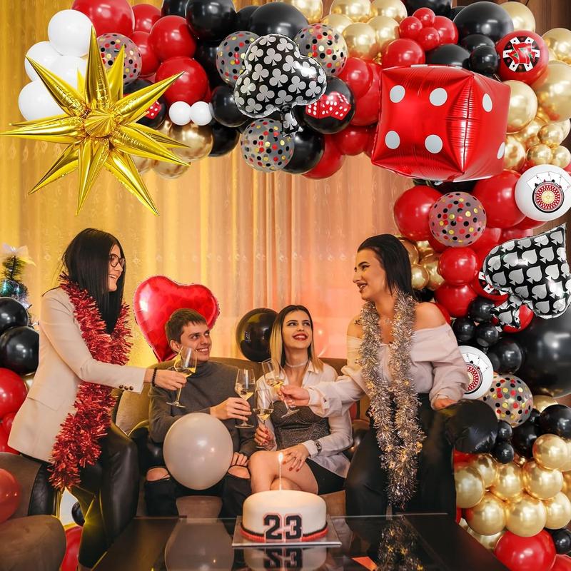 146Count Red and Black Balloon Arch Garland Kit, Star Poker Foil Gold Confetti Balloons for Theme Party Decorations Poker Event Game Night Birthday Party Supplies