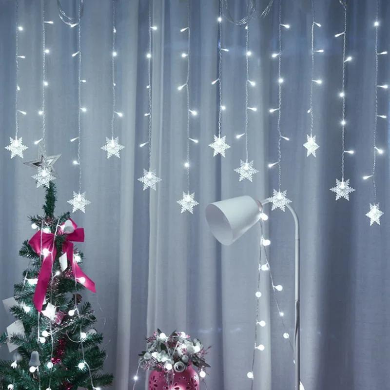 Snowflake Design Curtain Light, USB Powered 8-modes Snowflake Fairy Icicle Light, Decorative Light for Wedding Party Birthday Home Garden