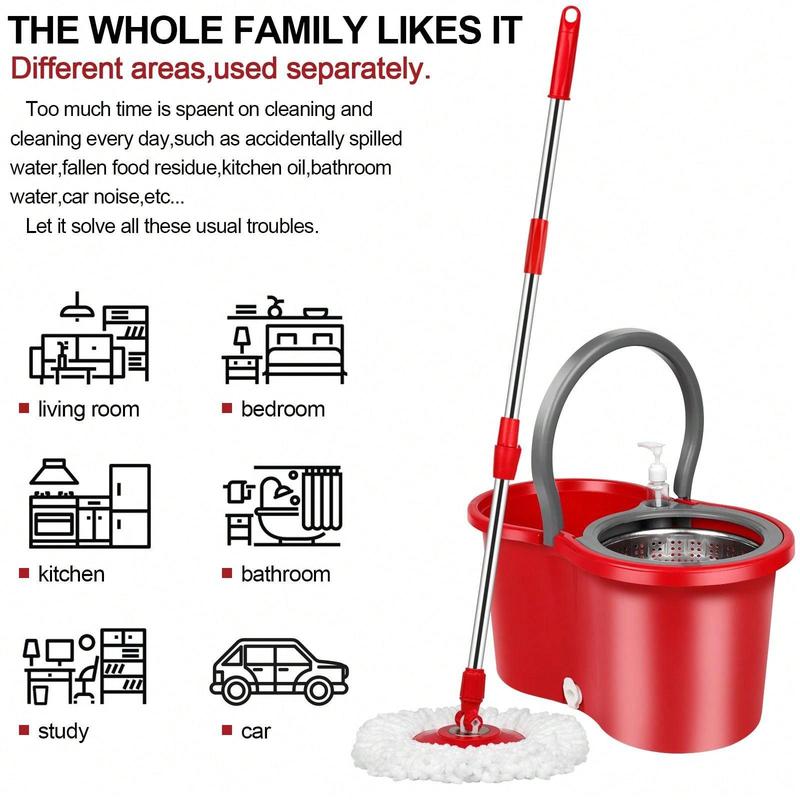 Spin Mop And Bucket With Wringer Set, 360° Mop And Bucket System With 3 Microfiber Mop Refills And 61