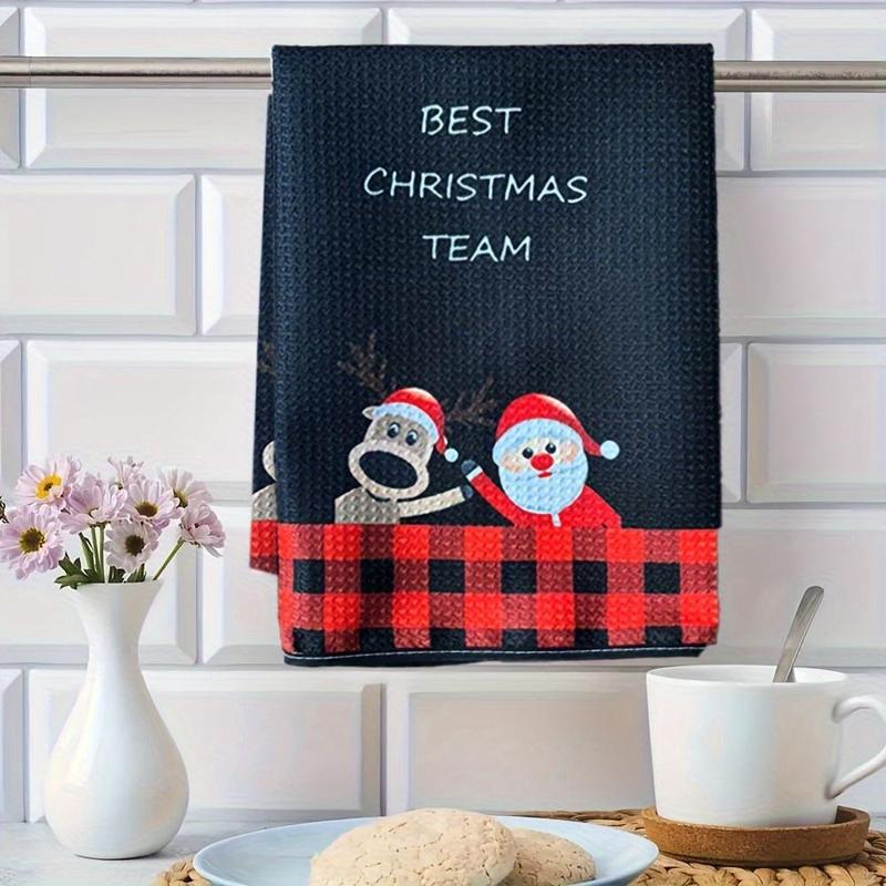 Christmas Themed Hand Towel, 1 Count Cute Absorbent Tea Towel, Tea Mat Cloth, Kitchen Towel, Bathroom Towel, Festival Decorations