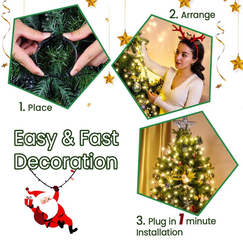 Quick Installation Christmas Tree Lights decor, Christmas decoration Lights, 6.6FTx10 Waterproof Xmas Tree Lights with Ring for Indoor Outdoor