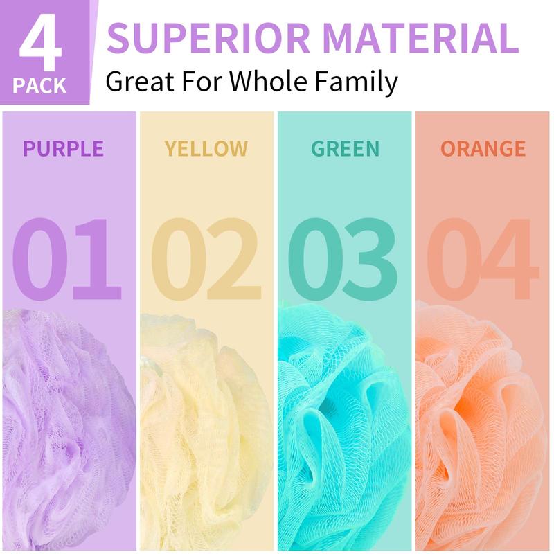 Bath Loofah Sponge Body Scrubber Shower Sponge Exfoliating Mesh Pouf Shower Ball Bath Sponges for Women and Men Bathing Accessories (4Pack 50G Colorful) 4Pack 50G Colorful