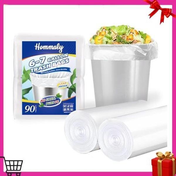 Hommaly 6-7 Gallon 90 pcs Small Clear Trash Bags Strong Clear Garbage Bags, Bathroom Trash Can Bin Liners, Plastic Bags for Office, Fit 6 gallon,7 gallon Waste Basket Liner 5,6,7 Gal(6-7G90-Clear)