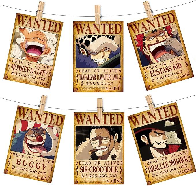 17pcs Anime Wanted Posters  Bounty Anime Luffy Gear 5 4 emperadores Law Kid Figures Vintage Living Room Wall Decoration Stickers