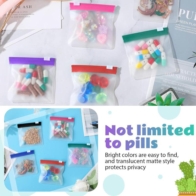 Colorful Zipper Bag, 35pcs set Reusable Translucent Self Sealing Medicine Organizer, Pouch Bags with Slide Lock for Pills Vitamin Jewelry Makeup Tools