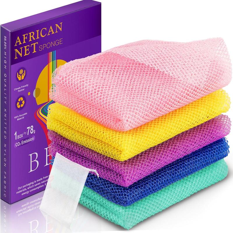 5 Pieces Exfoliating Washcloth African Net Sponge Japanese Wash Cloth Shower Towel Face Exfoliating Sponge Loofah Exfoliating Body Scrubber