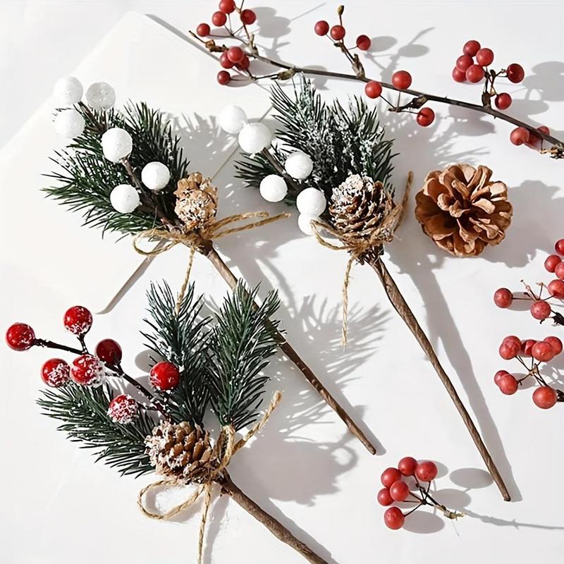 Artificial Pine Needle Branches with Berry, 3 Counts set Lifelike Christmas Decorations, Suitable for Indoor and Outdoor Use