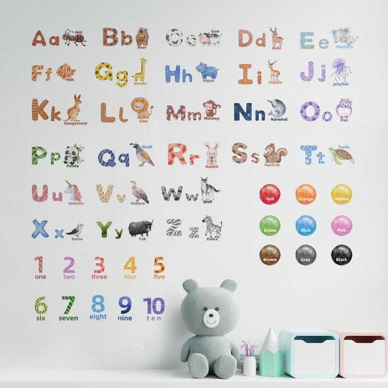 Alphabet & Animal Pattern Wall Decal, ABC Letter & Number Print Wall Sticker For Classroom, Nursery, Kids Bedroom