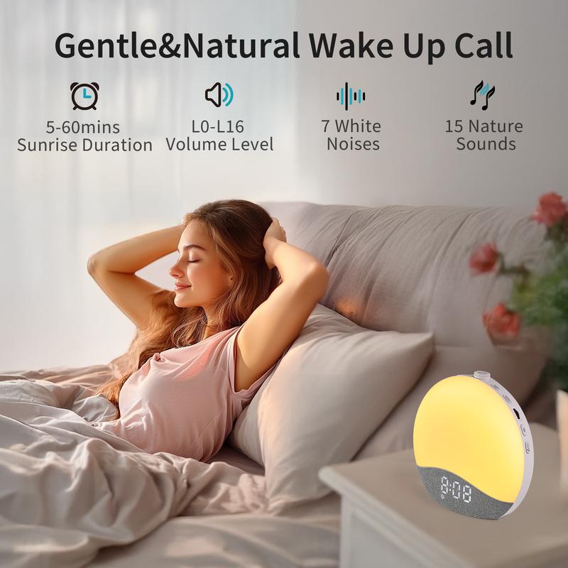 Sunrise Alarm Clock Sound Machine, 26 Soothing Sounds, White Noise Machine, Wake Up Light, Sleep Sound Machines for Bedroom, Heavy Sleeper, Adults, Kids