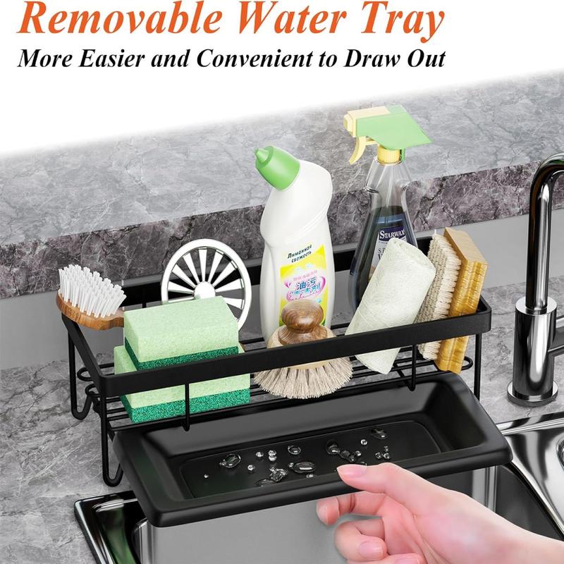 Kitchen Sink Organizer - Sink Caddy with Dish Brush Holder, Sponge Holder with Auto-Drain,Sink Drying Rack for Tiny Home, Kitchen Gadgets and Decor, Gifts for Women, Mom