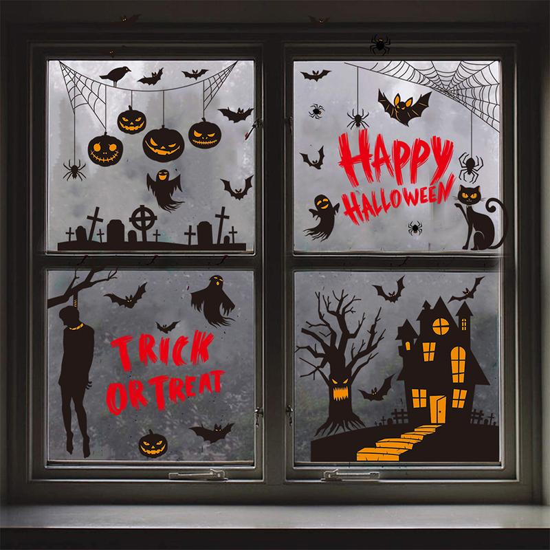 Halloween haunted house pumpkin ghost bat electrostatic glass window decoration paper