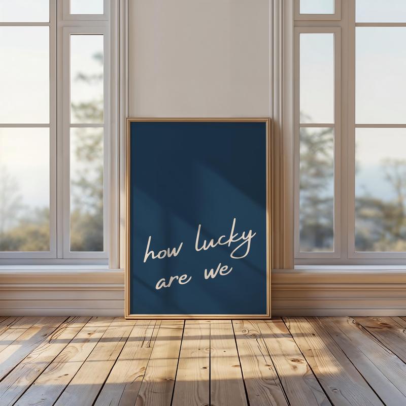 Navy How Lucky Are We, Coastal Cowgirl Print, Girly Western Wall Art, Coquette Decor, Cute Apartment Aesthetic, Trendy Wall Art, Wall Art Picture Painting Modern Home Living Room Decoration Without Frame