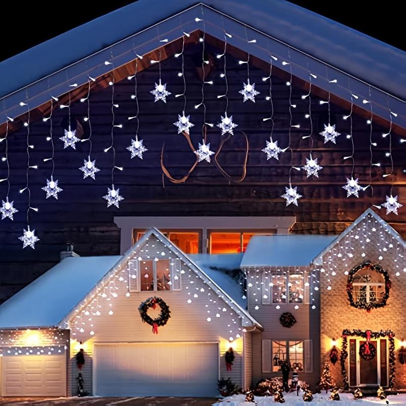 Snowflake Design Curtain Light, USB Powered 8-modes Snowflake Fairy Icicle Light, Decorative Light for Wedding Party Birthday Home Garden