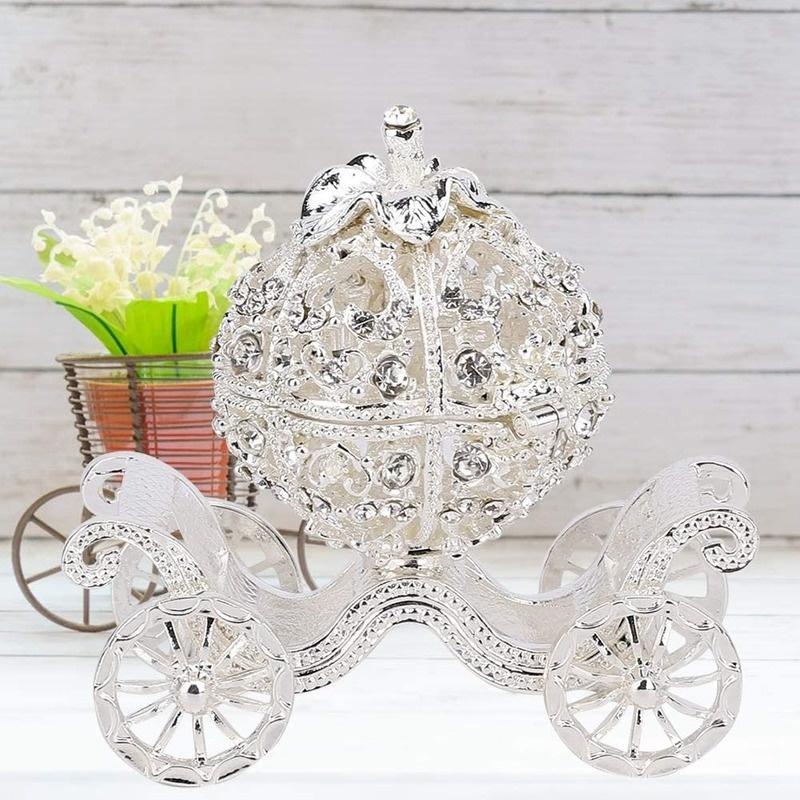 Rhinestone Crystal Pumpkin Carriage Trinket Box, 1 Count Creative Desktop Jewelry Box, Jewelry Display Holder, Jewelry Organizer for Home Bedroom Dormitory