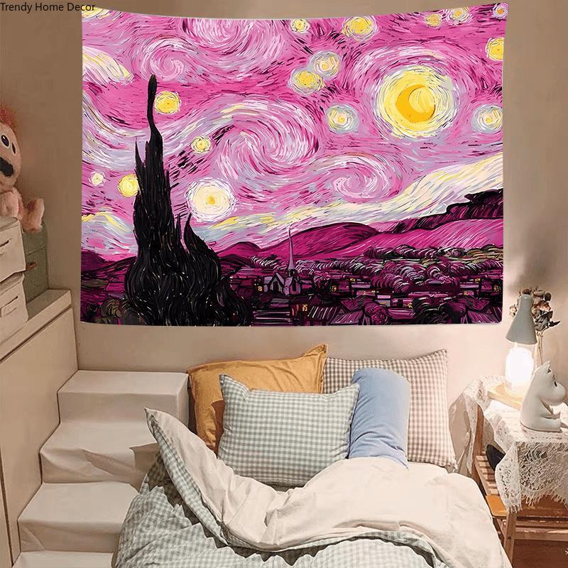 Christmas 2024 Ornament - Vibrant Red Van Gogh Starry Sky Tapestry - Soft Polyester Fabric, Decorative Wall Hanging for Bedroom, Home Party, Indoor and Outdoor Use, Ideal Gift for Friends, Boyfriends, Girlfriends squidward tapestry