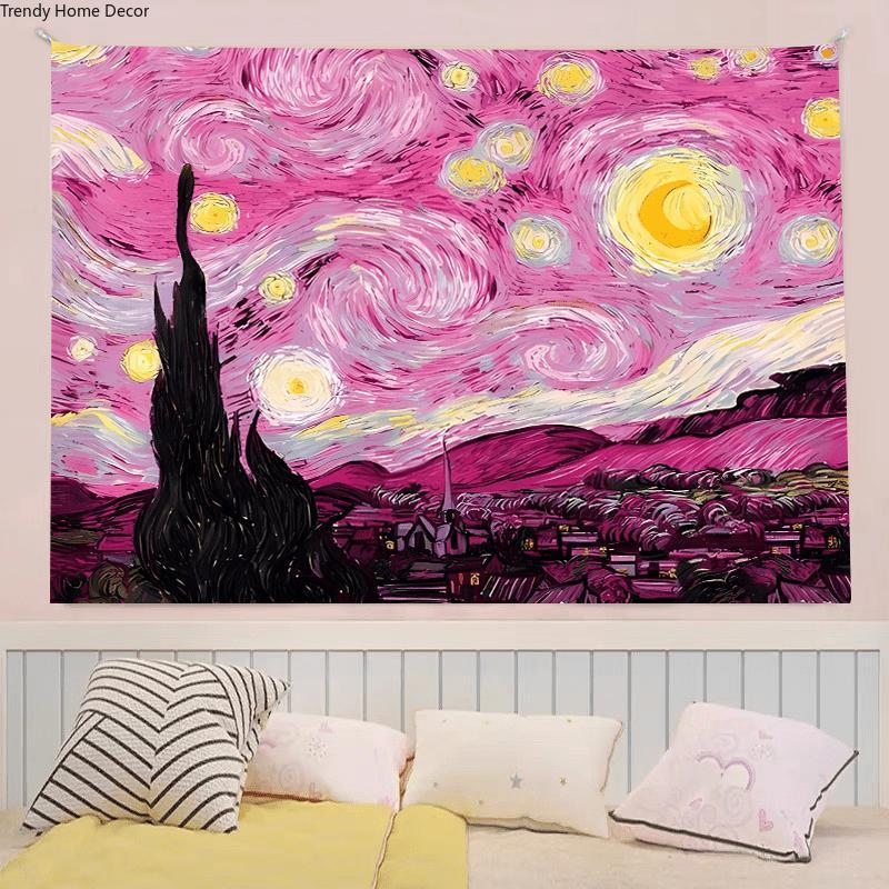 Christmas 2024 Ornament - Vibrant Red Van Gogh Starry Sky Tapestry - Soft Polyester Fabric, Decorative Wall Hanging for Bedroom, Home Party, Indoor and Outdoor Use, Ideal Gift for Friends, Boyfriends, Girlfriends squidward tapestry