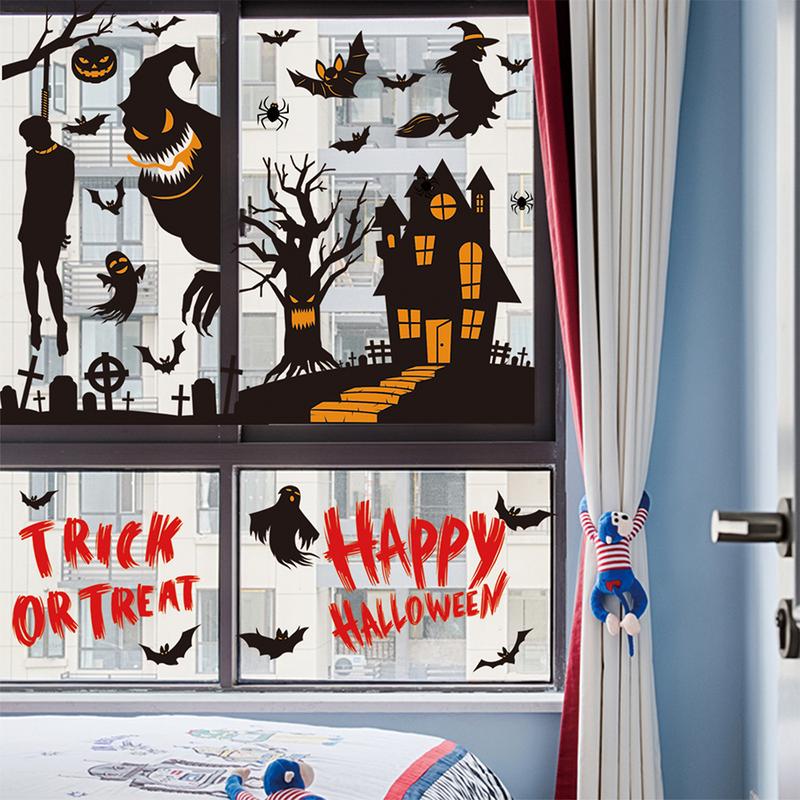 Halloween haunted house pumpkin ghost bat electrostatic glass window decoration paper