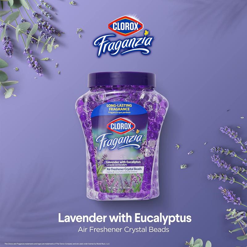 Clorox Fraganzia Lavender & Eucalyptus Gel Air Freshener Beads - Odor Eliminator for Home, Bathroom, Closet & Cars - Fresh Aroma Beads - 12 oz