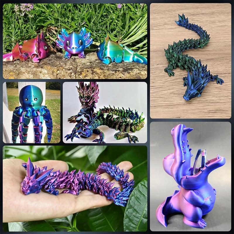 3D Printed Dragon Ornament, 2 Pcs 12inch Dragon, Crystal 3D Dragon Fidget, Chinese Dragon for Home Office Decor Executive Desk Toys.