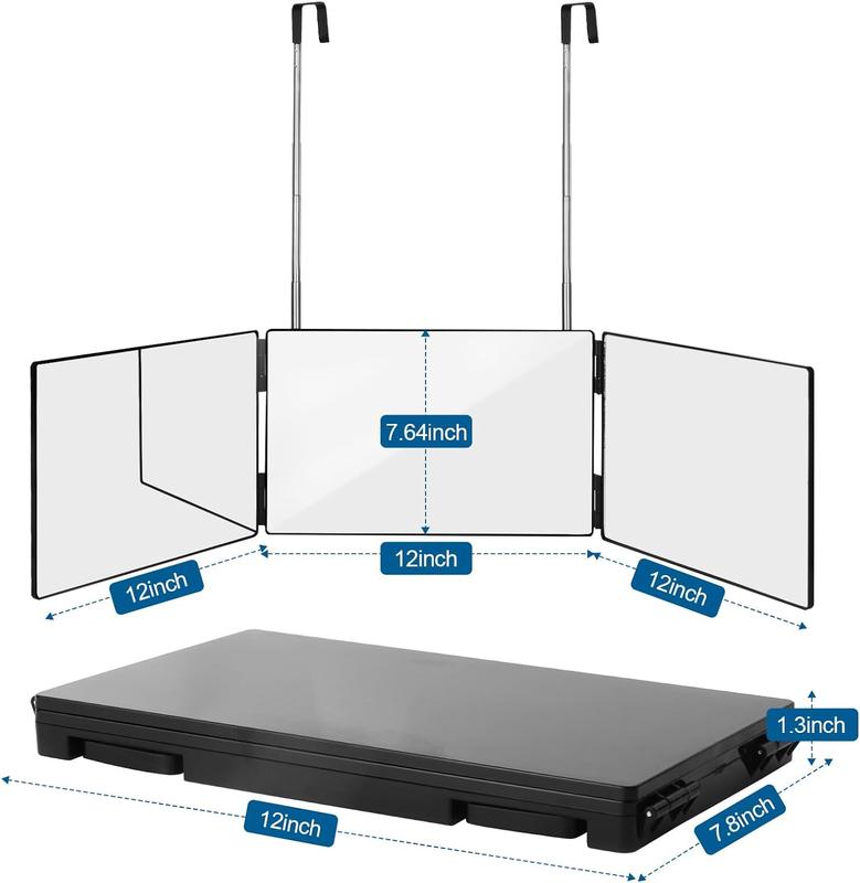 3 Way Trifold Haircut Mirror Makeup Mirror, 360 Degree Mirror for Hair Cutting, Shaving, Grooming, Hair Styling, Dye Hair and Makeup with Adjustable Height Brackets, Portable for Travel, Bedrooms, Bathroom