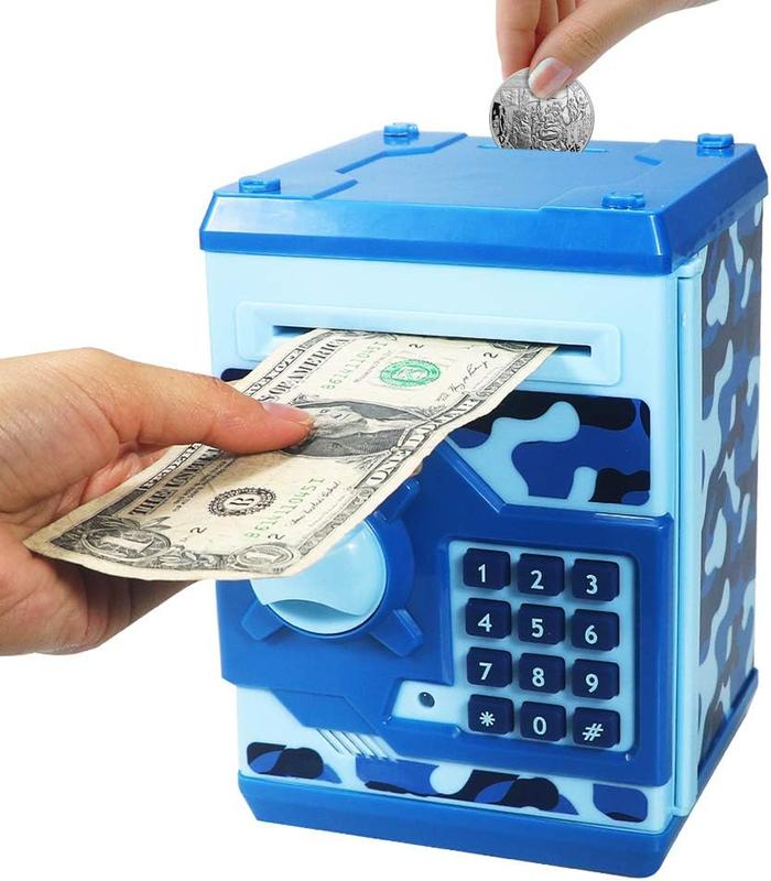 Piggy Banks for ,  Password Code Money Banks ATM Banks Box   for  Boys and Girls (Camouflage Blue)