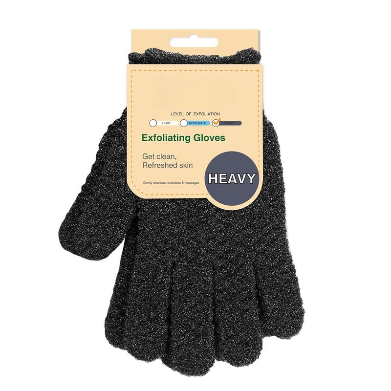 Exfoliating Dual Texture Bath Gloves for Shower, Spa, Massage and Body Scrubs, Dead Skin Cell Remover, Gloves with Hanging Loop (1 Pair Heavy Glove)