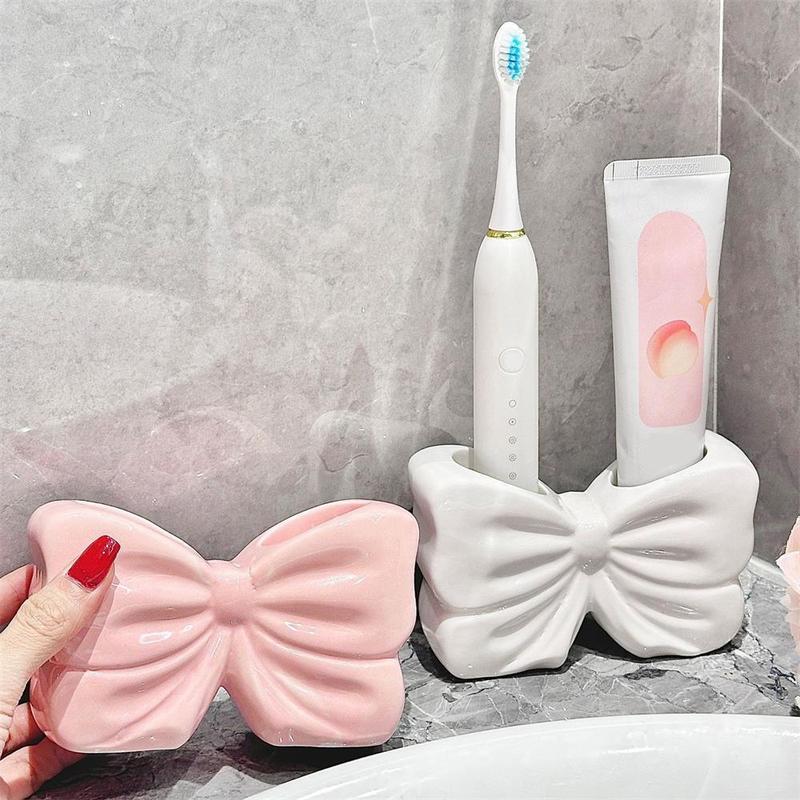 Teenage girl heart bow toothbrush holder creative bathroom sink electric toothbrush toothpaste ceramic organizer