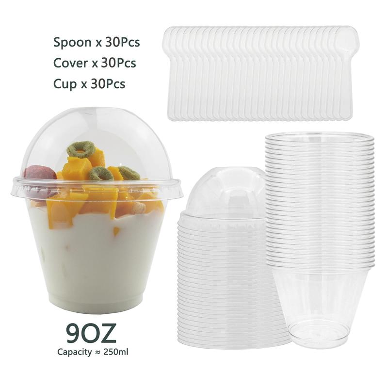 Clear Disposable Cup with Lid & Spoon, 30 Sets Party Cupcake Cup, Ice Cream Cups, Dessert Cups, Kitchen Accessories Multifunctional Pudding Cup for Dessert Baking Snack