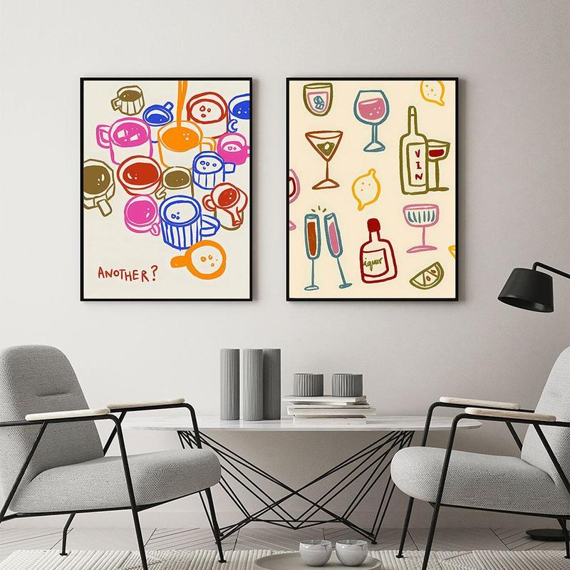 Cup Pattern Unframed Painting, 2 Counts set Modern Canvas Wall Art, Wall Decor for Home Living Room Bedroom Office School