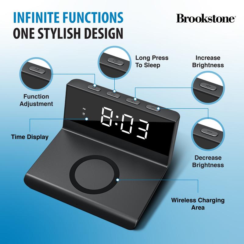 Brookstone 10W Wireless Charging Digital Alarm Clock