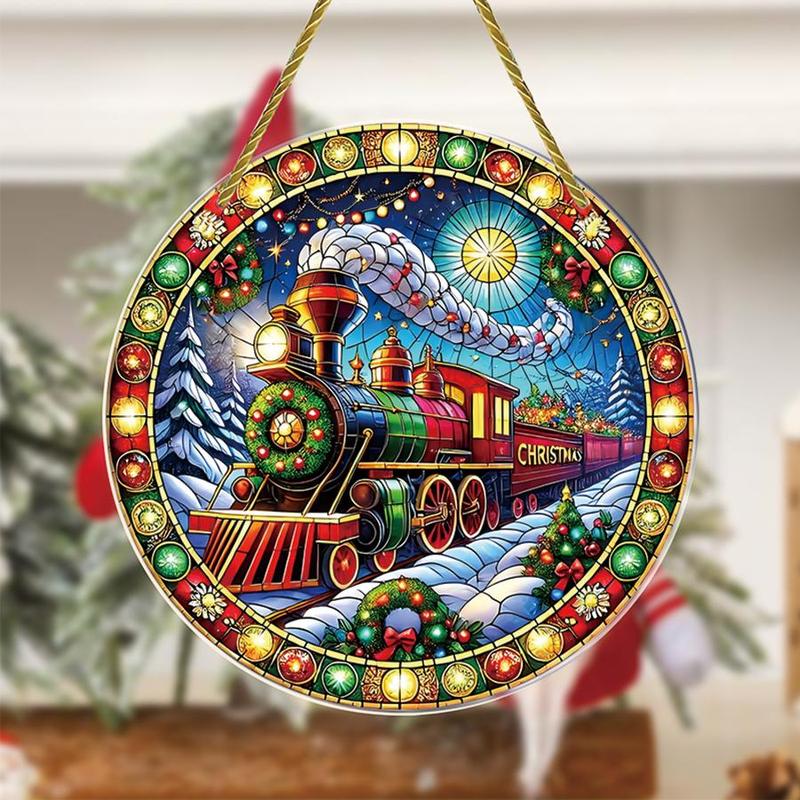 Train Pattern Hanging Decor, 1 Count Colorful Glass Window Hanging Ornament, Art Decoration for Home Wall, Bedroom, Garden, Patio