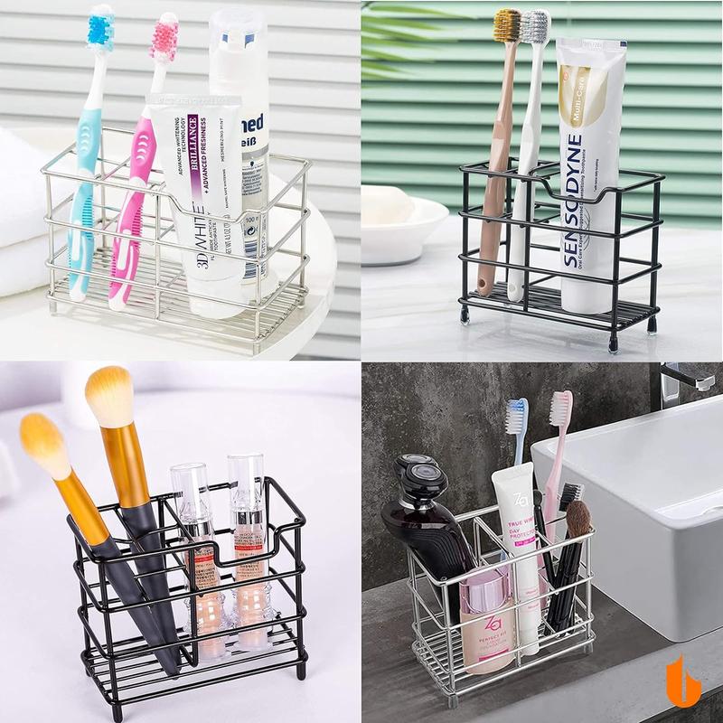 304 Stainless Steel Bathroom Toothbrush Holder Toothpaste Holder Stand Bathroom Accessories Organizer (Black, Small)